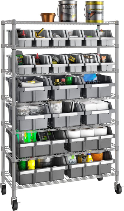 📦 7-Tier Steel Wire Shelving with 12 Bins – The Ultimate Storage Solution ✨